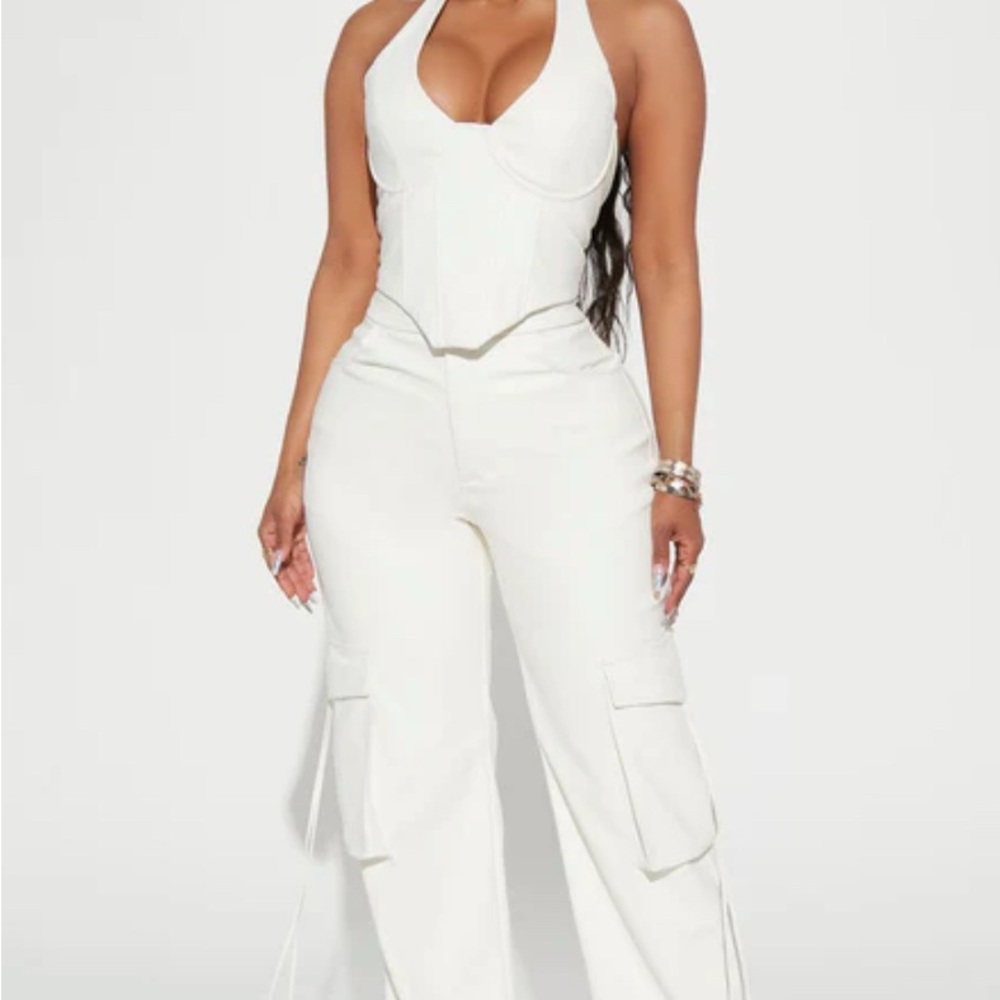 Women's White Leather Halter/Pant Set
